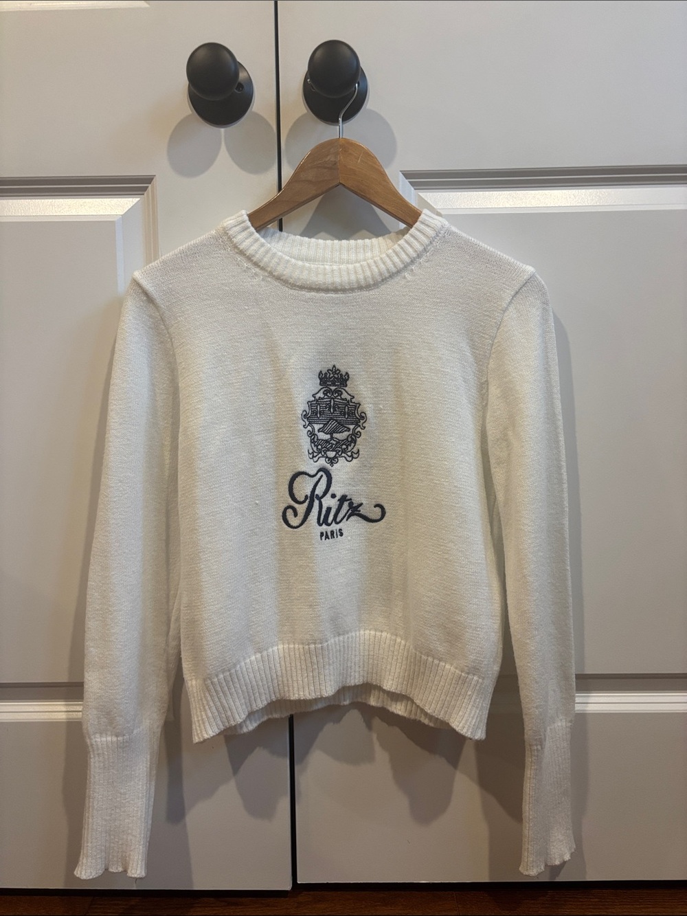 Cream Embroidered Crewneck Sweater